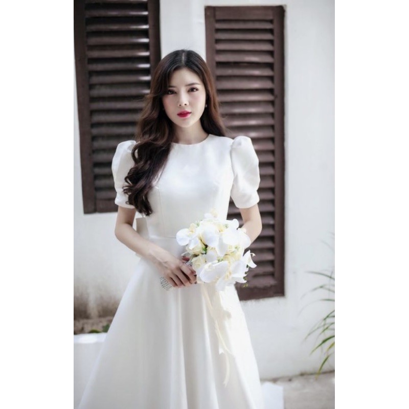 MARiVAN-ĐẦM MAXI CỔ TRÒN NƠ KÉP ĐUÔI DÀI-MS22N