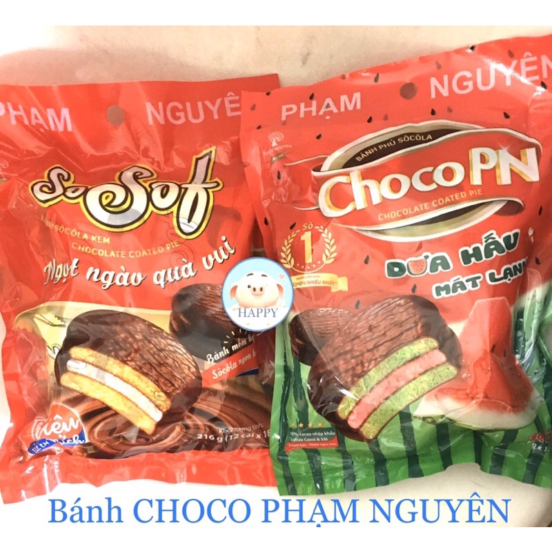 Bánh phủ sôcôla CHOCO PN vị dưa hấu/sôcôla gói 204g (12 cái x 17g)