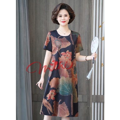 Váy Đầm Trung Niên Nữ Cho Mẹ V15 - Thời trang trung niên cho mẹ trung tuổi U40 U50 đẹp giá rẻ Bigsize - Váy xuông cho mẹ