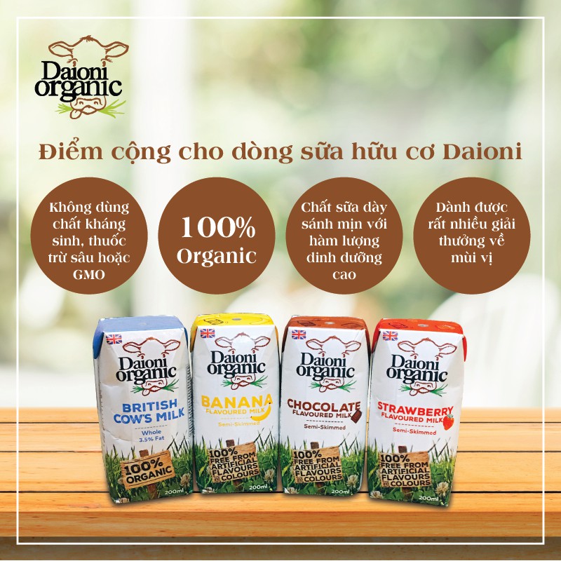 Sữa tươi Daioni Organic 200ml Nhập Khẩu Chính Hãng_Date 06/2021