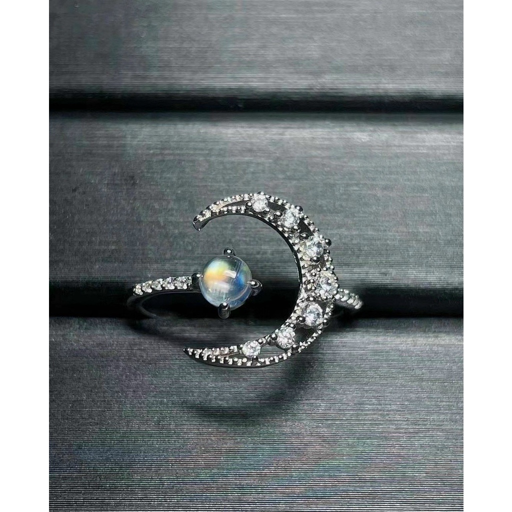 Nhẫn bạc hình mặt trăng khuyết đính đá mặt trăng freesize - Charm Bạc 925 - Mã NHANM003