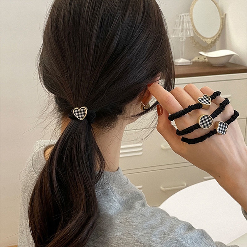 Dây Buộc Tóc Co Giãn Họa Tiết Caro Hình Trái Tim Phong Cách Retro Thời Trang Thu Đông Hàng Mới 2022