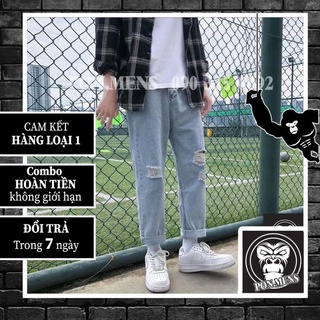 Quần baggy jean nam nữ ống rộng rách gối mới 2021 New