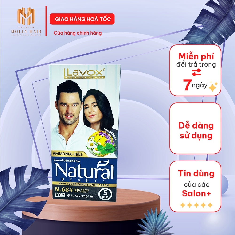 Thuốc nhuộm phủ bạc cao cấp Mollyhair Lavox, 100% chiết xuất từ thiên nhiên phủ bạc nhanh chống chỉ sau 1 lần - 40ml