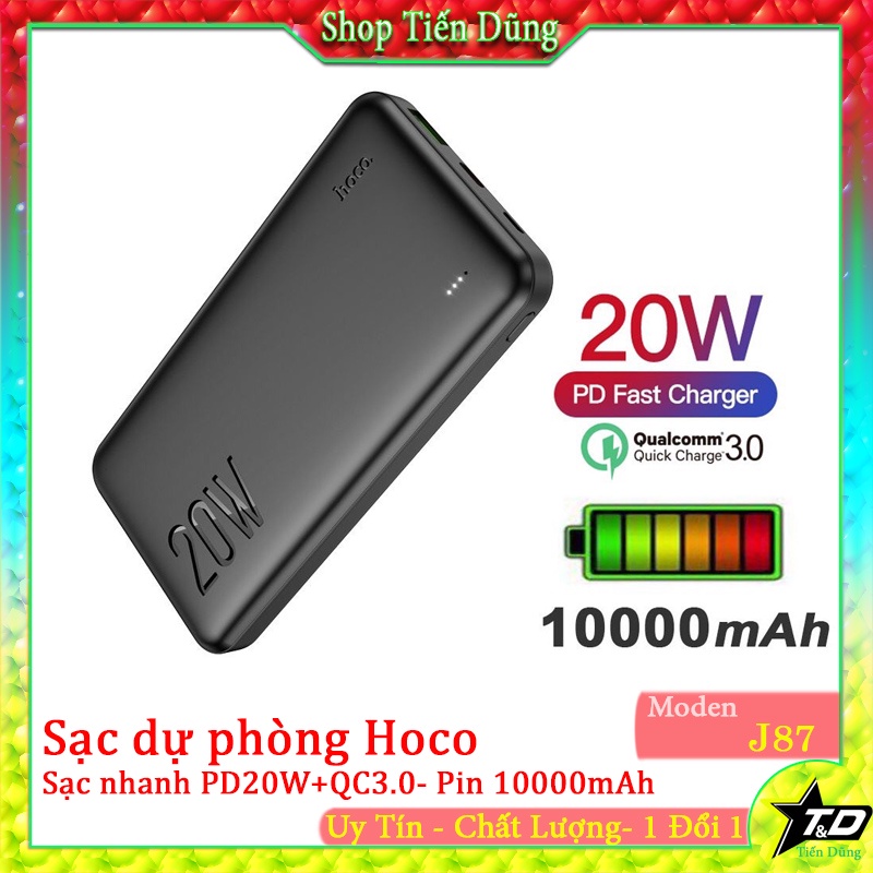Pin Sạc Dự Phòng Hoco J87 10000mAh Chính Hãng Dòng PD 20W, QC3.0/ PD3.0/ SCP/ AFC Quick charge Power Bank.