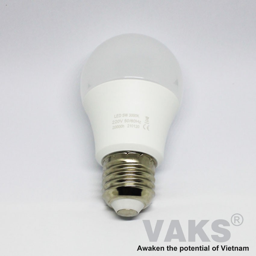 01 cái bóng đèn Led dạng bulb đuôi tròn E27, 5W, 220VAC - Kín nước - Ánh sáng Vàng