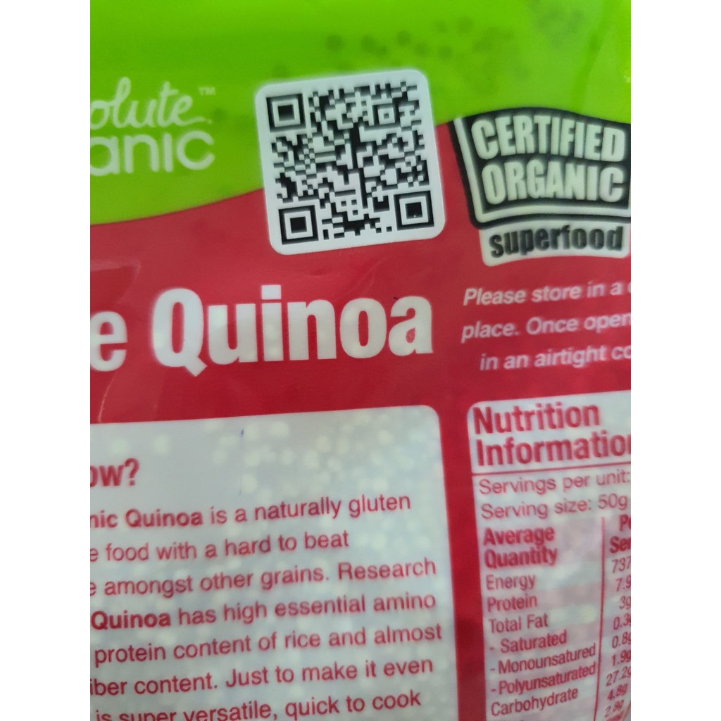 Hạt Diêm Mạch Trắng Quinoa Úc Absolute Organic 400g