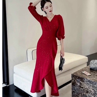 HÀNG NHẬP - ĐẦM ĐUÔI CÁ KIM TUYẾN TAY PHỒNG PHỐI BÈO CAO CẤP TẶNG KÈM HOA TAI THỜI TRANG