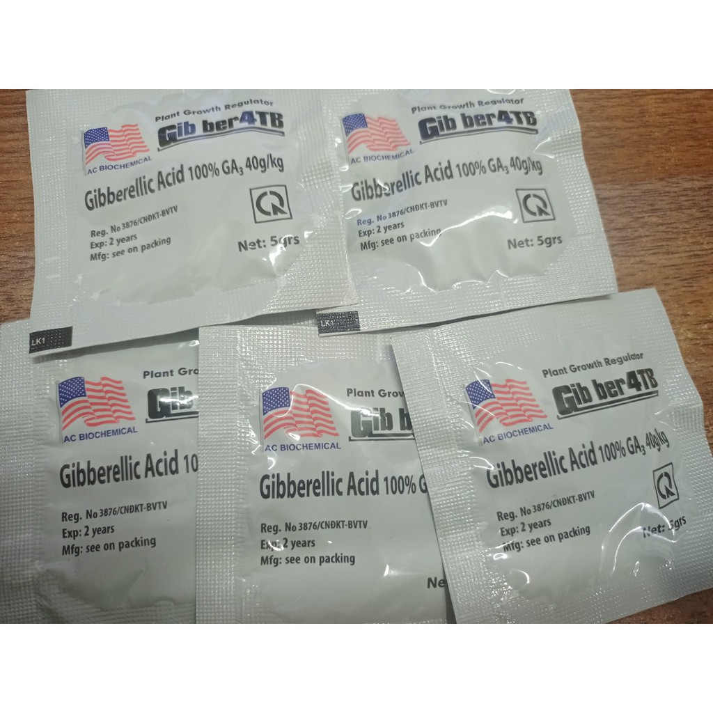 Phân Bón Lá Gibber 4TB GA3 - Gibberellic Acid 100% gói 5 gam