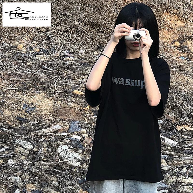 Áo Thun 100% Cotton Nguyên Chất Dáng Rộng Phong Cách Harajuku Hàn Quốc Thời Trang Mùa Hè Cho Nữ