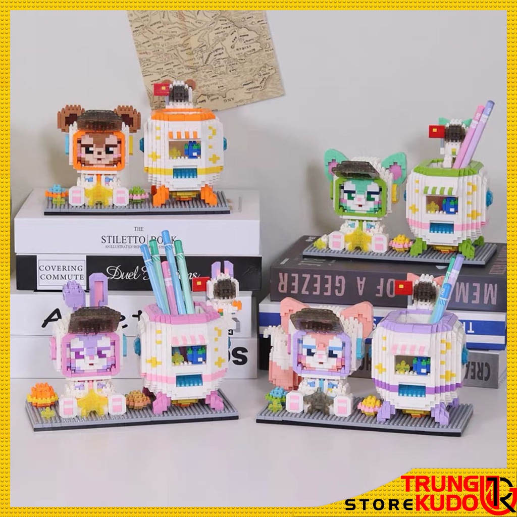 Mô hình Phi hành gia hộp bút có đèn và hộp để bút dạng Đồ chơi xếp hình dùng làm quà tặng, đồ decor