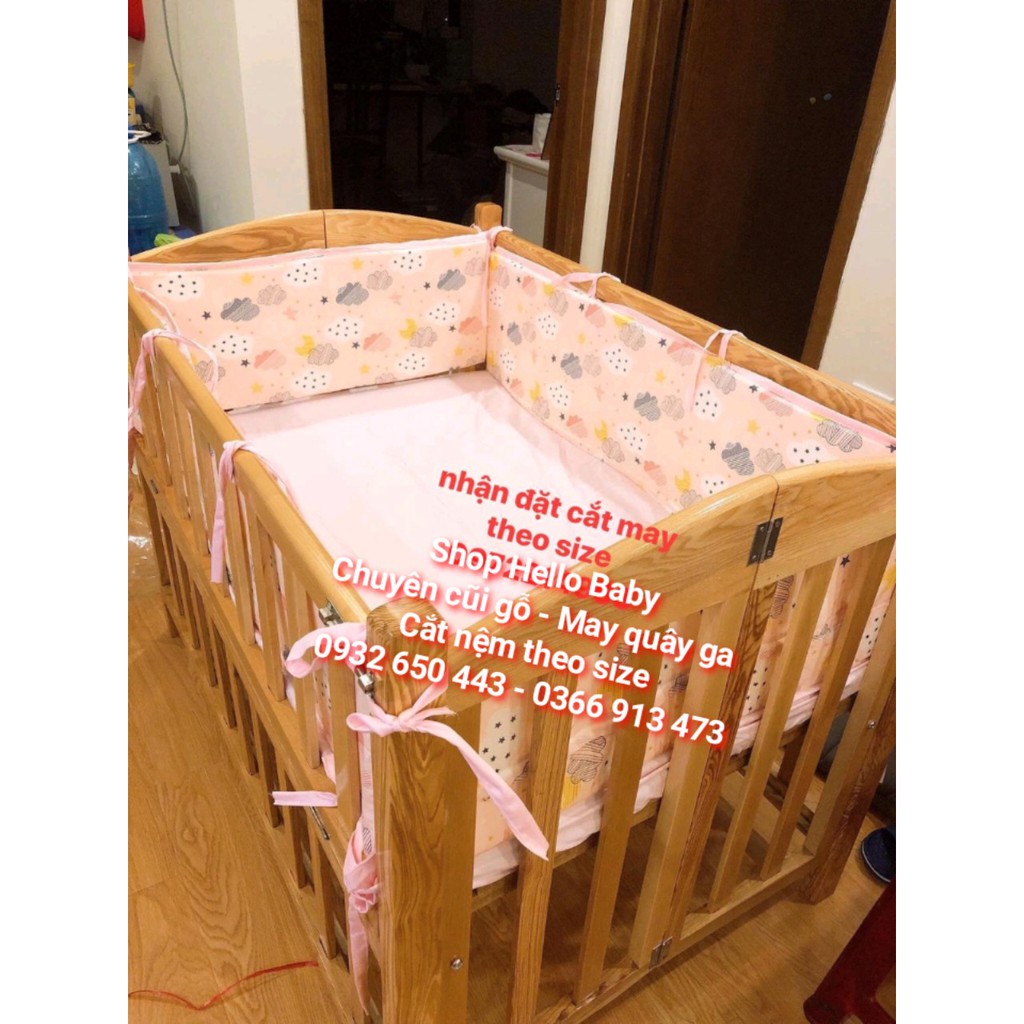 Combo nệm và quây dùng cho cũi gỗ với kích thước 100*60.Chất vải lanh tôn mềm mịn và mát cho bé