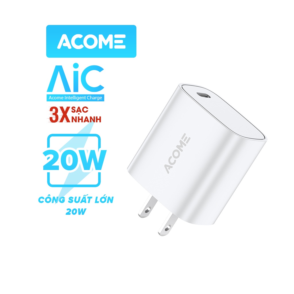 Cốc Sạc ACOME AC05U Cổng Type C PD Công Suất Lớn 20w Phù Hợp Với Các Dòng Điện Thoại Thông Dụng