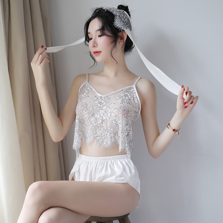 Set đồ ngủ Cao cấp Lụa mix ren Trắng Tinh khôi L356 | BigBuy360 - bigbuy360.vn