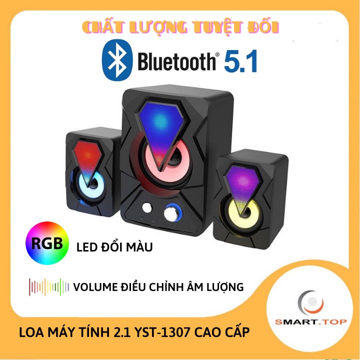 ⚡️1 ĐỔI 1⚡️Loa máy tính 2.1 YST- 1307 có Bluetooth, Led 7 màu đổi theo nhạc, Bass siêu trầm Cao cấp