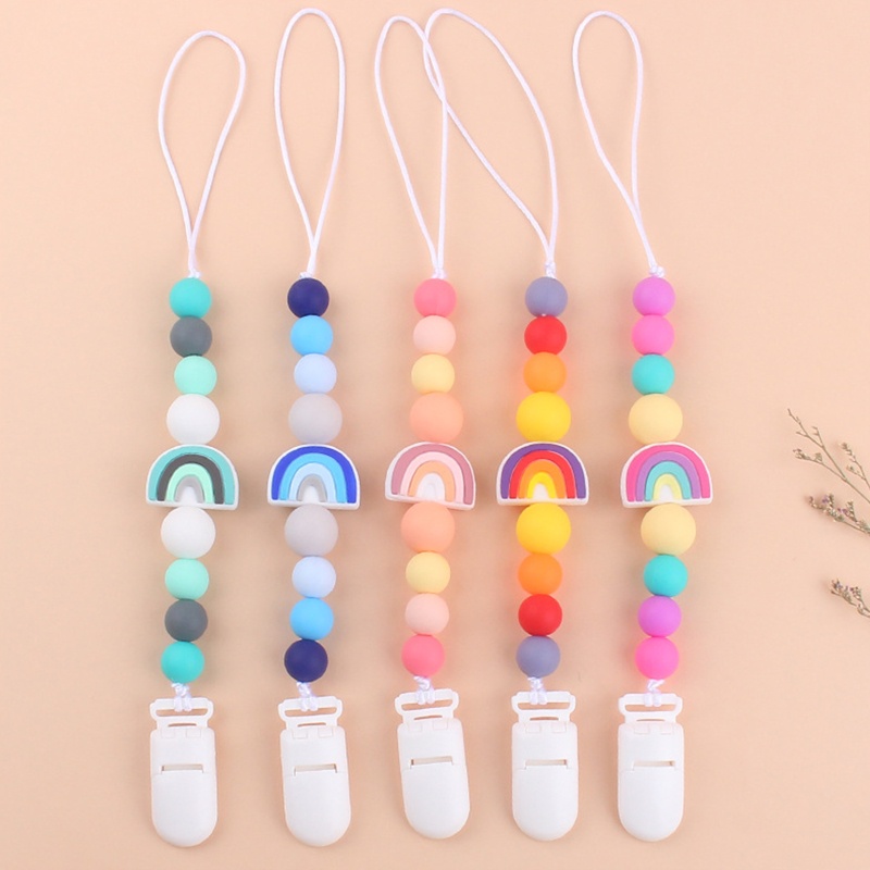 Kẹp Núm Vú Giả Bằng Silicon Màu Cầu Vồng Dễ Thương Cho Bé Sơ Sinh Mọc Răng