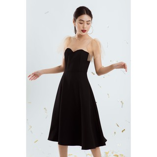 EDINI - D1149 Đầm cúp ngực phối lưới kim tuyến