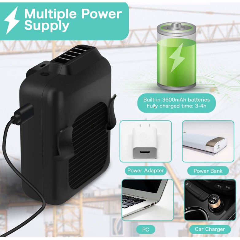 Quạt Mini đeo cổ, quạt tích điện - Mini Cầm Tay Đeo thắt lưng pin 4000mah có cổng sạc ĐT rất tiện lợi | BigBuy360 - bigbuy360.vn