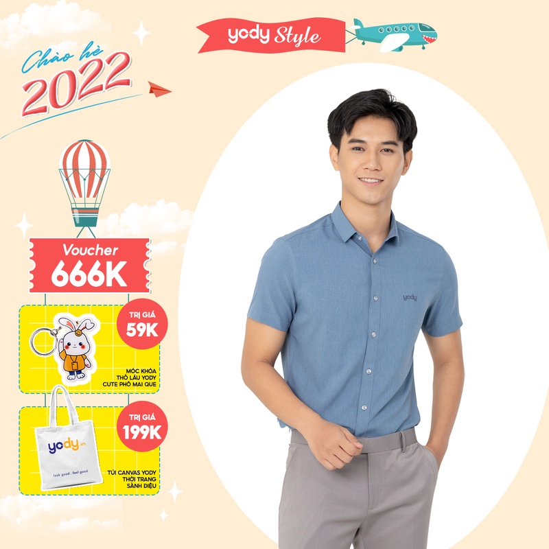 Áo sơ mi cafe nam cộc tay melange thương hiệu YODY thời trang công sở trẻ trung - SCM3030