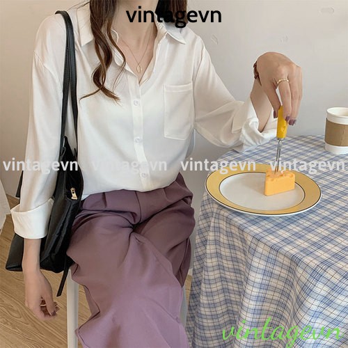 {vintagevn} Áo sơ mi nữ cổ polo dáng dấu quần 2021 FREESHIP 50K A,033 | WebRaoVat - webraovat.net.vn