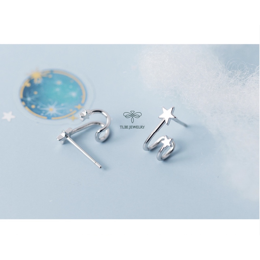 Khuyên tai bạc TLEE sao kép mini kiểu dáng lạ cá tính TleeJewelry B0104
