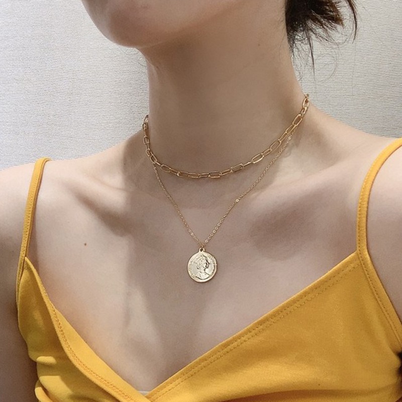 Dây Chuyền Nhiều Lớp Mặt Đồng Xu Thời Trang Nữ Sáng Tạo Độc Đáo