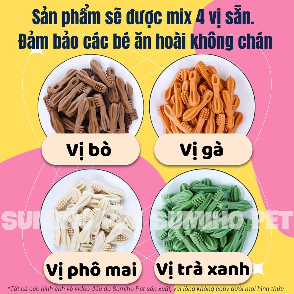 Xương gặm sạch răng cho chó dạng bàn chải Sumiho (túi 250gr nhiều cây nhỏ)