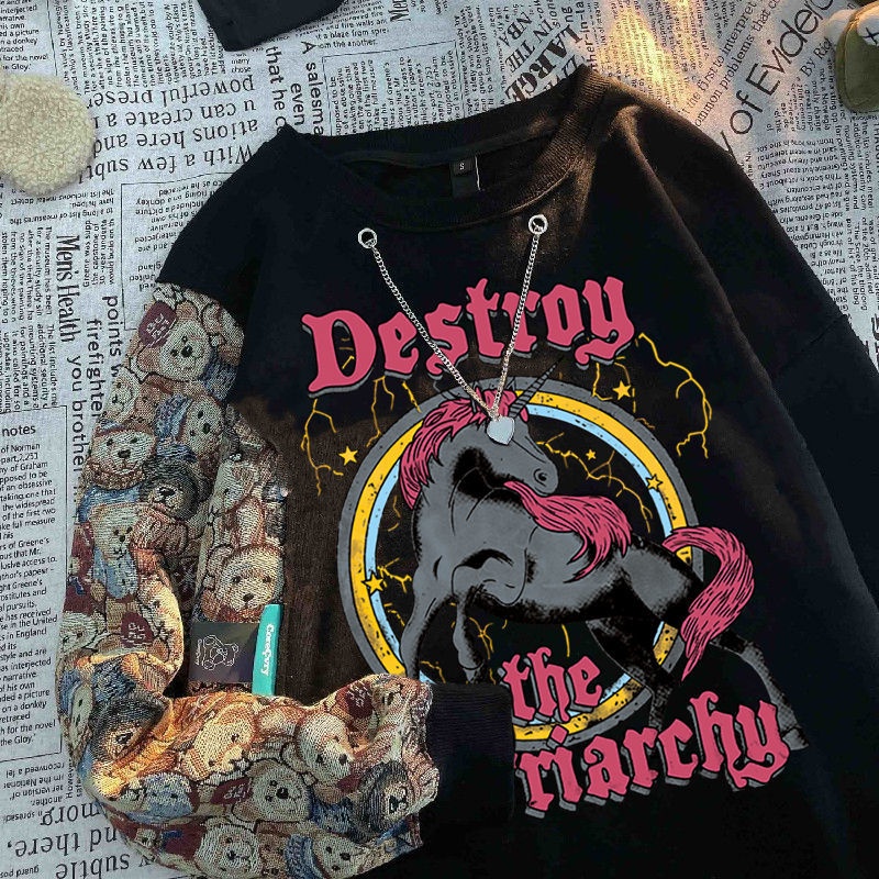 Áo Sweater Mỏng Tay Dài Dáng Rộng In Hình Gấu Thời Trang 2022