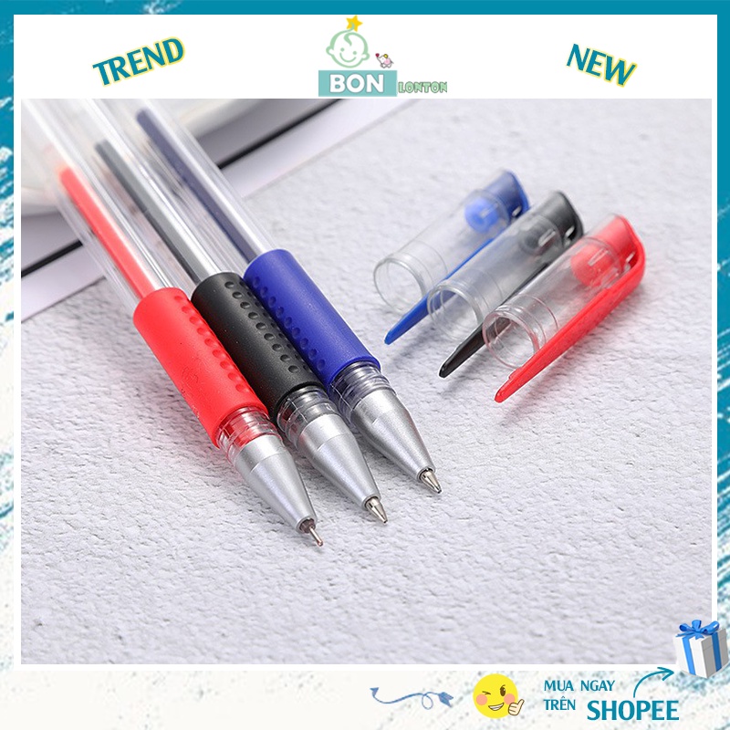 SALE 1K - Bút bi nước viết êm tay không lem mực ra tay, bút bi giá rẻ sẵn 3 màu đen xanh đỏ, đồ dùng văn phòng phẩm