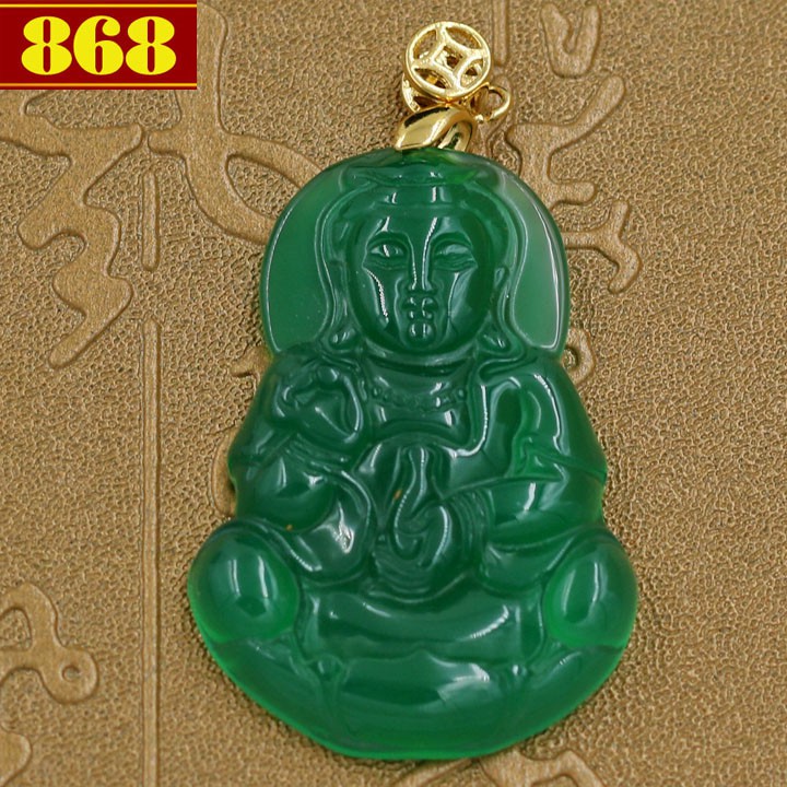 Mặt dây chuyền Phật Quan Âm Bồ Tát 4.8 cm xanh