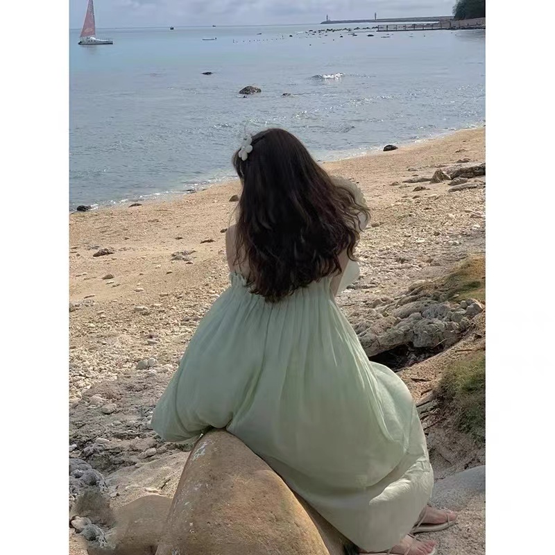 Jane Đầm suông sợi kim tuyến xếp nhún sóng xanh lá  Pastel cực yêu Ảnh thật cuối