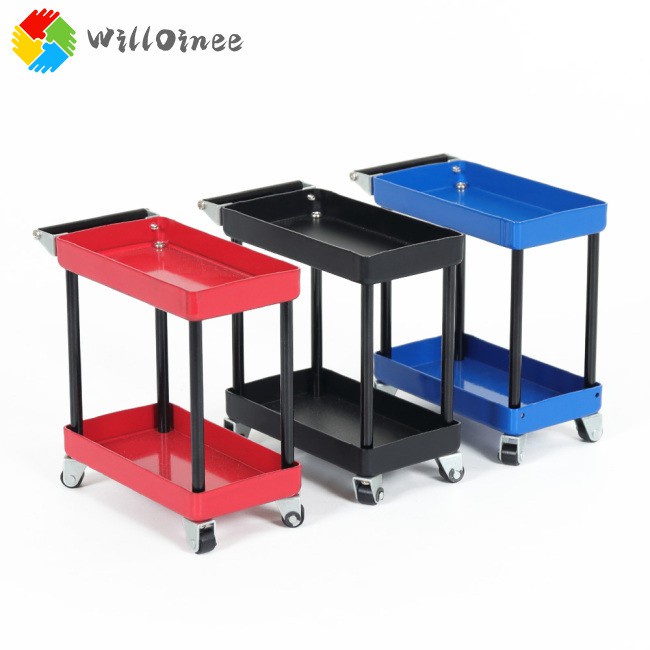 WILLOINEE COD 2 Layers Metal RC Car Tools Rack Maintenance Trolley for 1/8 1/10 1/12 1/16 RC Car Spare Parts Tools Rack Maintenance