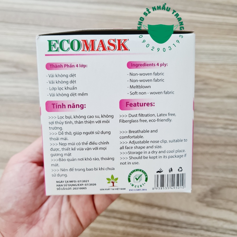 Khẩu trang y tế ECO MASK kháng khuẩn 4 lớp dày hộp 50 cái