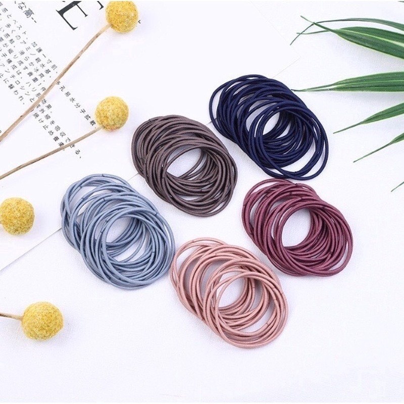 Sét 100 Chun Buộc Tóc Túi Zip.