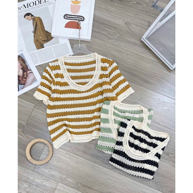 Áo len lưới kẻ ngang hàng QC