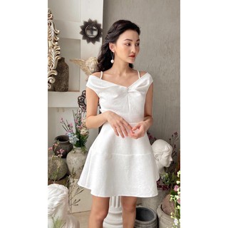 Đầm Gấm Trắng Xoắn Ngực EDINI - D1234