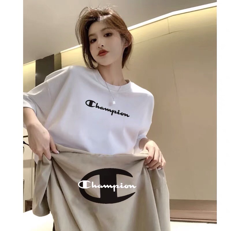 Áo phông Champion logo to, áo thun unisex, chất cotton thoáng mát, tay lỡ, form rộng, Dorystore