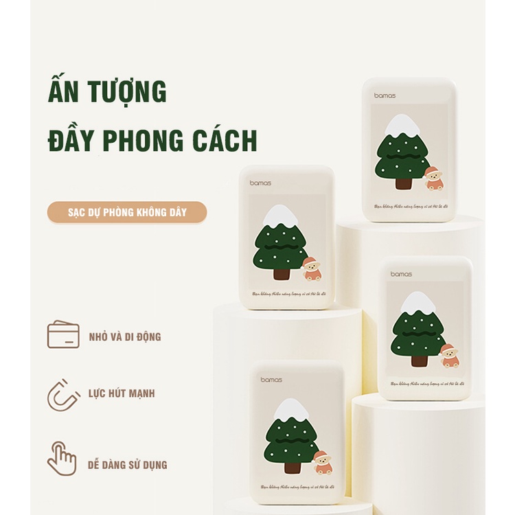 Sạc dự phòng không dây BAMAS B102- Hỗ Trợ Sạc Nhanh Type C 15W - 20W- Sạc cùng một lúc được nhiều thiết bị