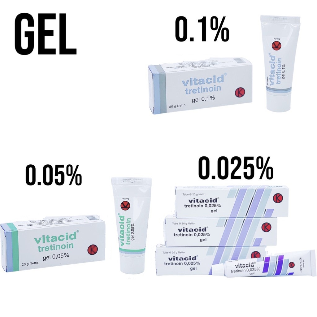 Tretinoin Vitacid gel 0.1% - 0.05% - 0.025% (20g) - tretinol giảm mụn, dưỡng chống lão hóa, tre indo