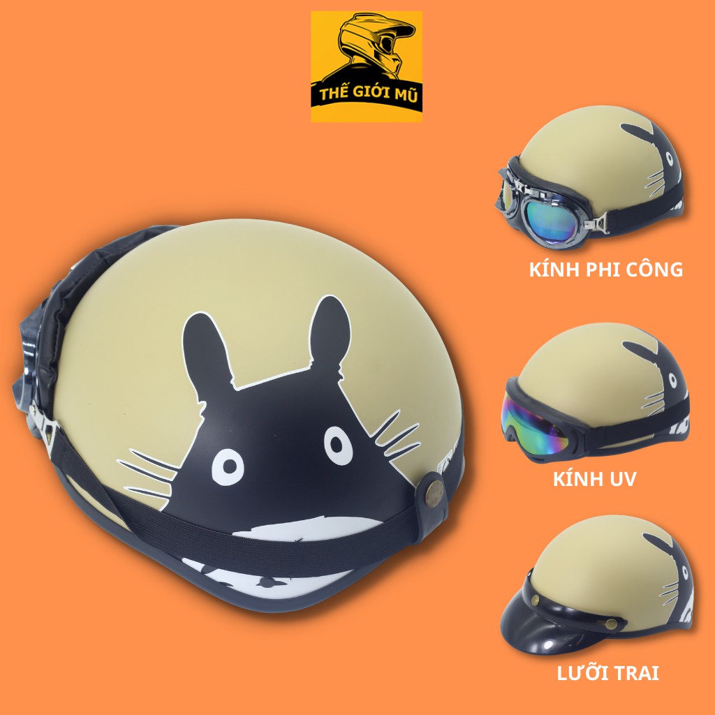 Mũ bảo hiểm nửa đầu in hình Totoro màu xám_nón bảo hiểm thời trang cute nhất,Thế giới nón