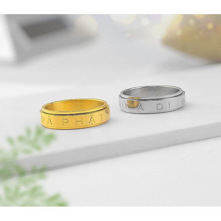 Sỉ nhẫn xoay titan khắc Nam Mô A Di Đà Phật siêu đẹp, bền màu, đeo tay vạn sự may