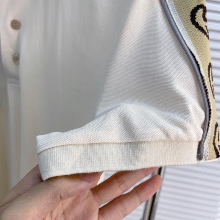 ⚡️ - Áo Polo Gu*CCI Cotton Piquet Polo With Interlocking G stripe Cream, Áo polo GC THE LAZ
