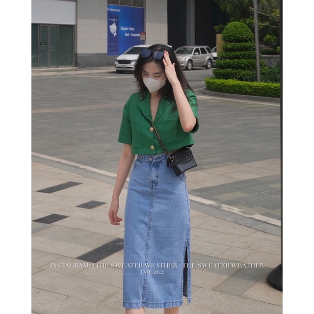 (Ảnh thật) Áo vest dáng croptop chất thô đũi cúc vàng đệm vai the.sweaterweather TSW