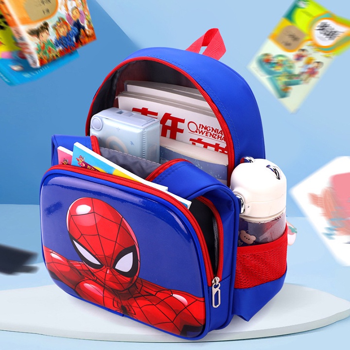 Balo cho bé đi học mẫu giáo, in hình người nhện chống thấm nước cao cấp size 31cm BALO-501