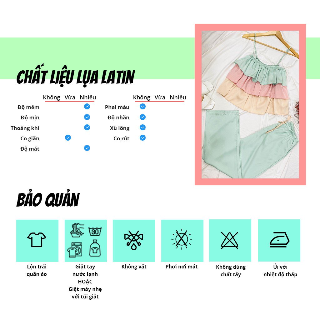 Đồ bộ mặc nhà SBORG bộ pijama nữ 2 dây lụa latin áo 3 tầng bèo cute phối quần dài có túi freesize dưới 60kg quà tặng vợ