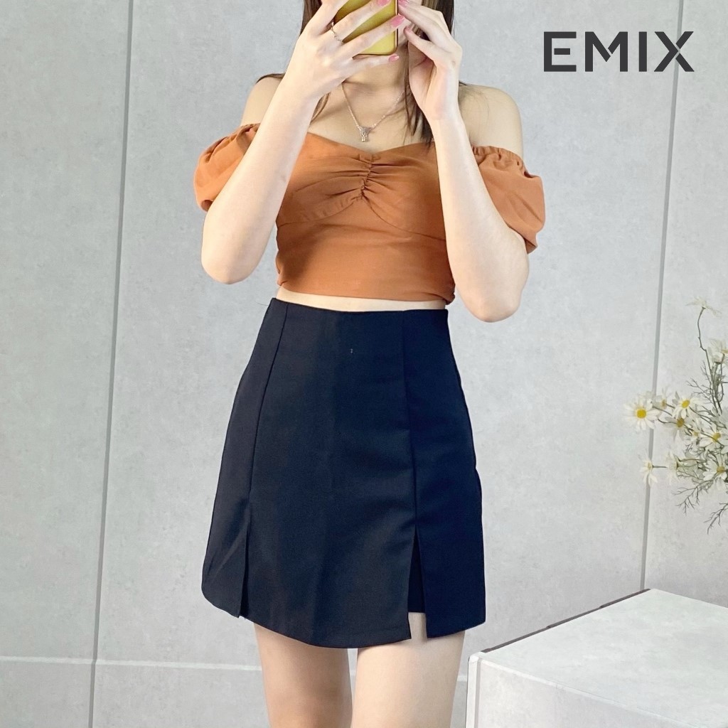 Quần giả váy xẻ 2 bên EMIX (màu đen), dáng ngắn, cạp cao, có khóa, xẻ bên, chất tuyết mưa mềm mịn, không lộ 308 | BigBuy360 - bigbuy360.vn