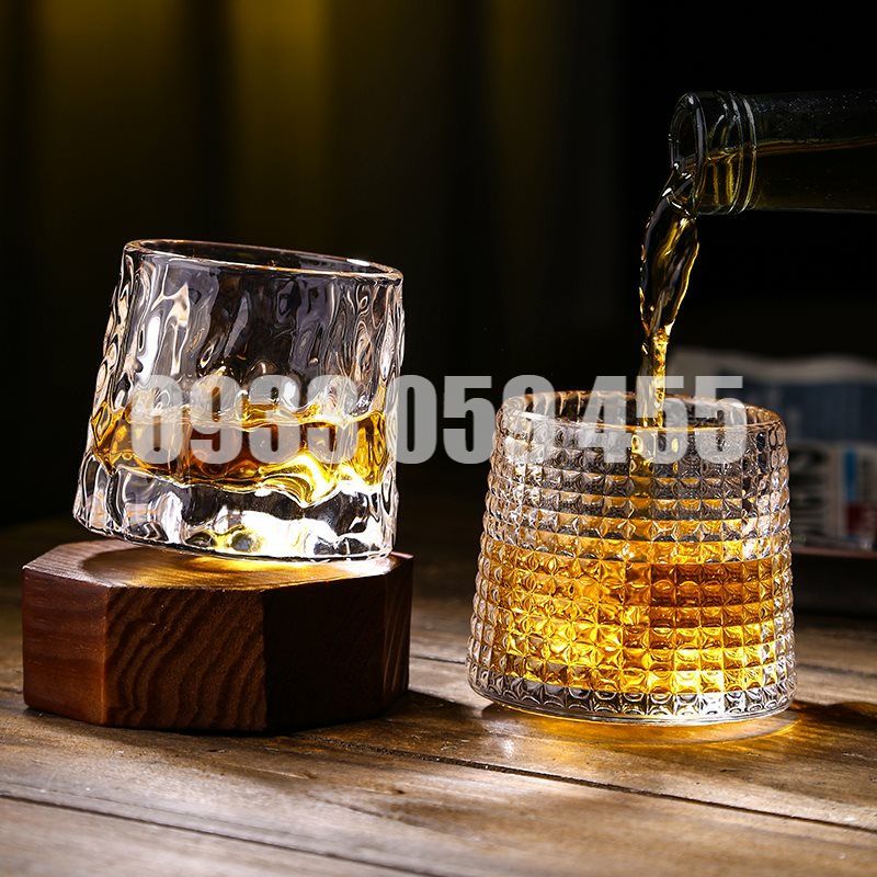 Ly rock thủy tinh pha lê đế xoay 360 độ, cốc uống whisky rượu tây 160ml wine glass