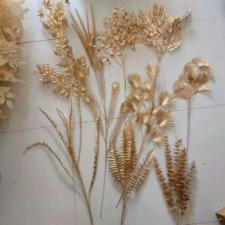 Cành xòe quạt, lá táo màu đồng - phụ kiện trang trí giả