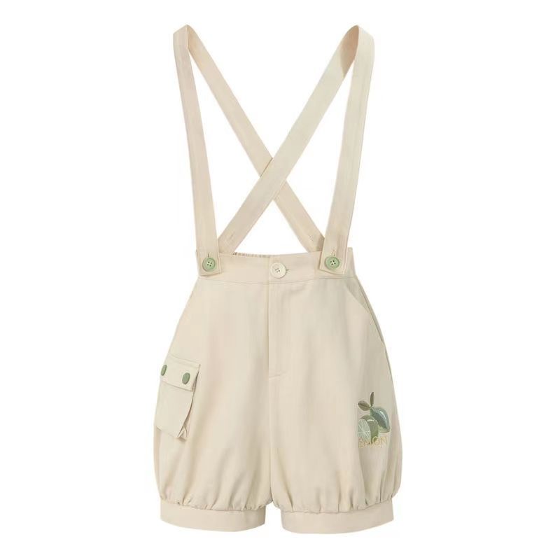 Bộ Áo Sơ Mi Họa Tiết Trái Bơ + Quần Yếm Thời Trang Dễ Thương Cho Nữ