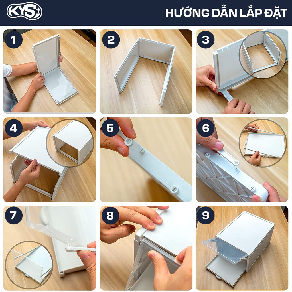 áo balo 02 Box đựng giày nhựa cứng có ngăn kéo thông minh KYS - Màu Trắng - Size Lớn